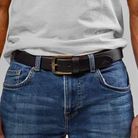 Premium Black Leather Belt with Perforated Design - NOOREVO